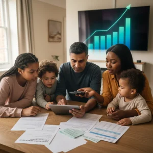 Universal Credit 2026: Understanding the 6.7% Increase Impact Family reviewing finances, Universal Credit increase