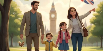 Happy family walking in a park, symbolizing Child Benefit support in the UK