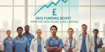 Healthcare professionals working diligently in a modern hospital after NHS funding increase